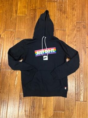 Pride Nike "Just Do It" Rainbow Logo Black Hoodie Size Medium